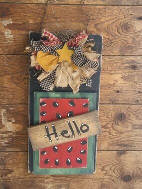 Handmade Rustic Primitive Watermelon Wood Sign